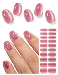 AutyaMee Semi Cured Gel Nail Strips (Crimson Cat Eye), Pink Red, 20 Pcs Gel Nail Wraps, Stickers, Salon Quality, Works With Any UV Lamps