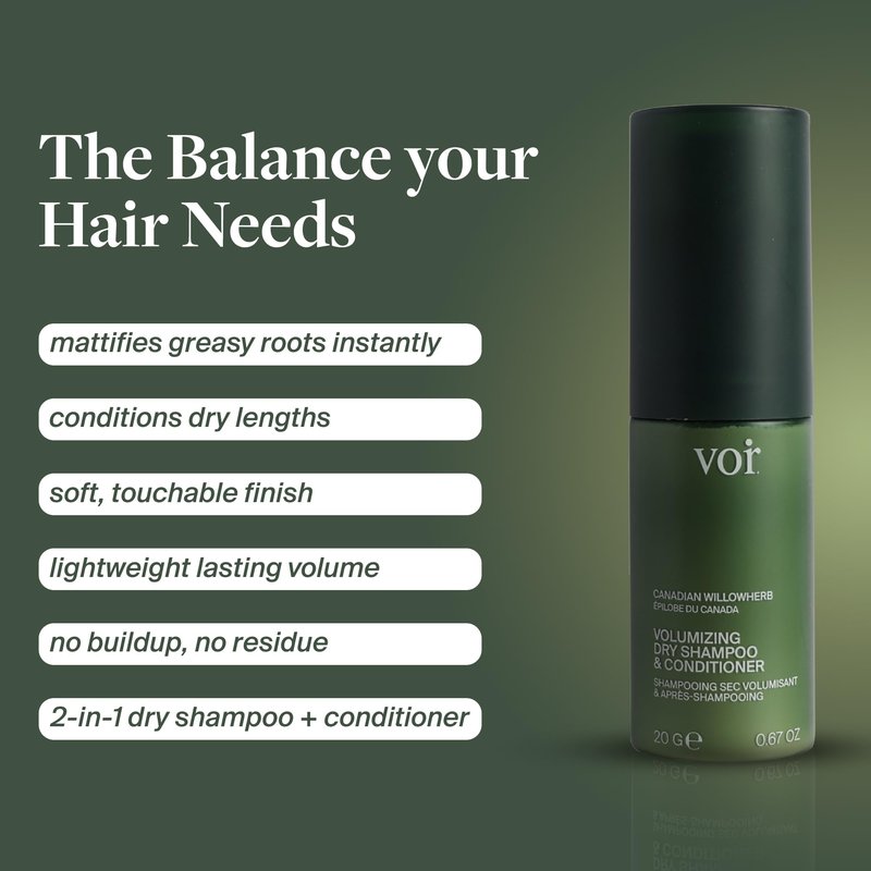 Voir Haircare Volumizing Dry Shampoo & Conditioner for Women, Organic Dry Shampoo Powder with Willowherb, Green Tea Extract & Glacial Clay, Oil-Absorbing, Scalp-Soothing, Travel Size, 0.67 oz