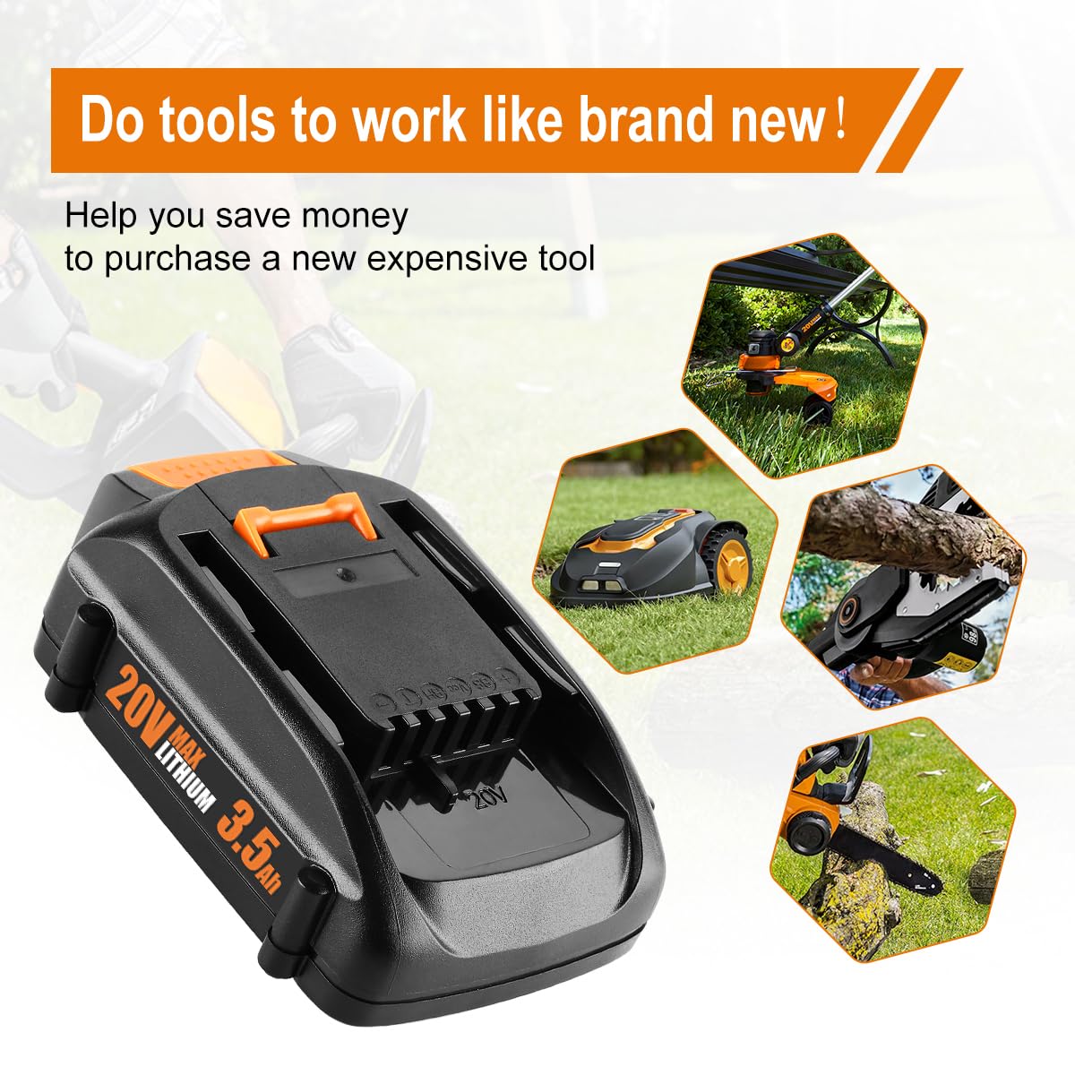 Ahomtikk 2 Pack 3.5Ah 20V Tool Battery Replacment for Worx Battery 20V Power Share WA3525 WA3520 WA3575 Replacs Worx 20 Volt Batteries for WG155s WG251s WG890 WG891