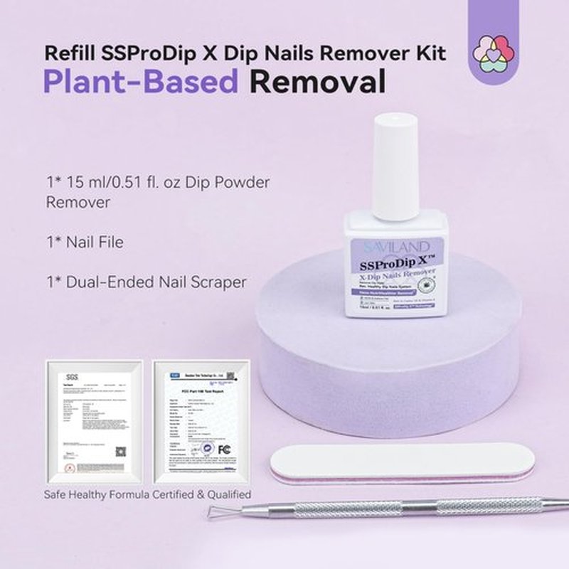 SAVILAND SSPro X Dip Powder Remover Kit: Gentle & Easy Dip Nails Removal No Need Soaking Or Wrapping with Nail File Nail Scraper for Dipping Powder 0.5 Floz Home Use