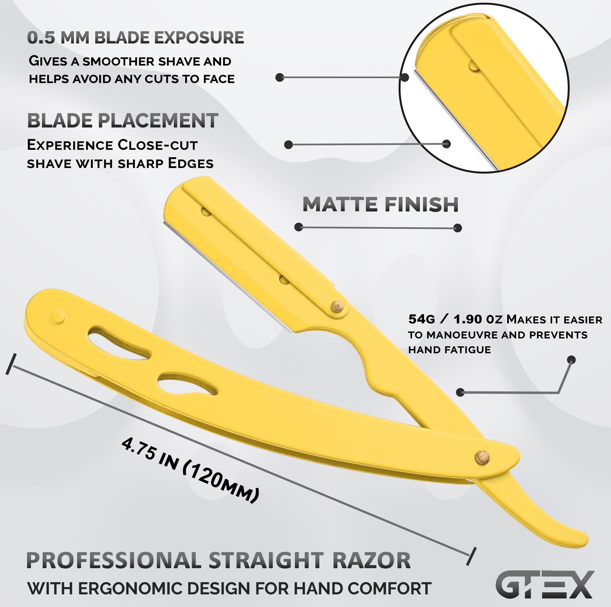 2 Straight Razor For Men (Yellow Black), 100 GTEX Premium Blades (Japanese Steel) - 2Pack Straight Edge With 100 Platinum Blades - Navajas Para Barbero - Barber For Men, Beard