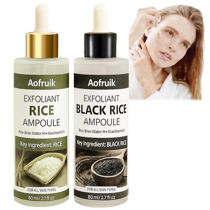 Aofruik Rice Exfoliating Ampoule Set, Black & White Rice Peeling Ampoule, Exfoliating Face and Body Scrub Dead Skin Cells, Blackheads Remover for All Skin Types (Rice)