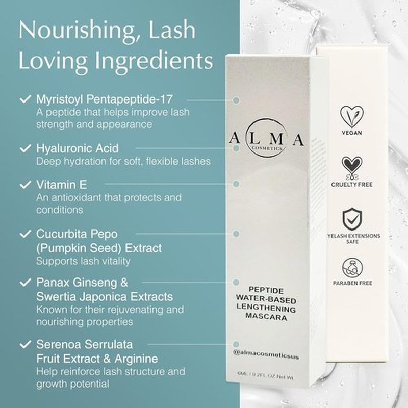 Skiennix Eyelash Growth Mascara - Nourishing, Water-Based, Vegan Formula | Black, Peptide Infused