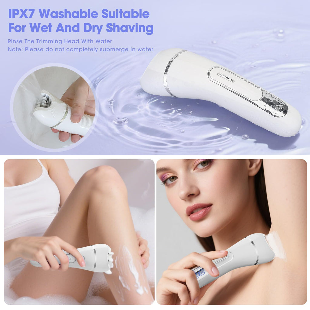 Qreeyx Epilator for Women, 7 in 1 Epilator Hair Removal for Women, Shaver, Bikini, Face Razor, Facial Brush, Face Massage and Body Exfoliator, Waterproof Painless Lady Shaver (White 227)