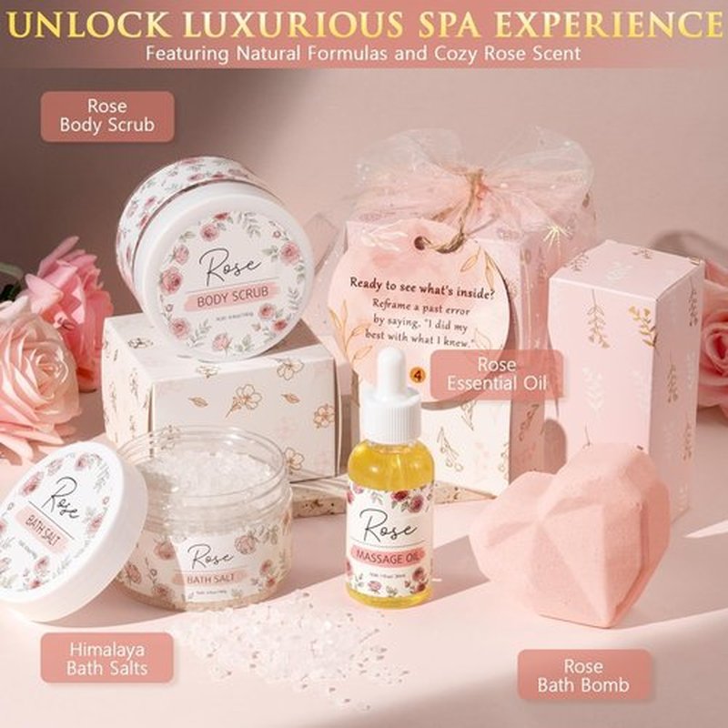 Spa Gifts for Women Teen Girl Gifts Trendy Stuff, Positive Affirmation Cards & Self Care Baskets Preserved Rose Flowers Set, Get Well Easter Birthday Mothers Day Gift for Mom Her Grandma Girls Friend
