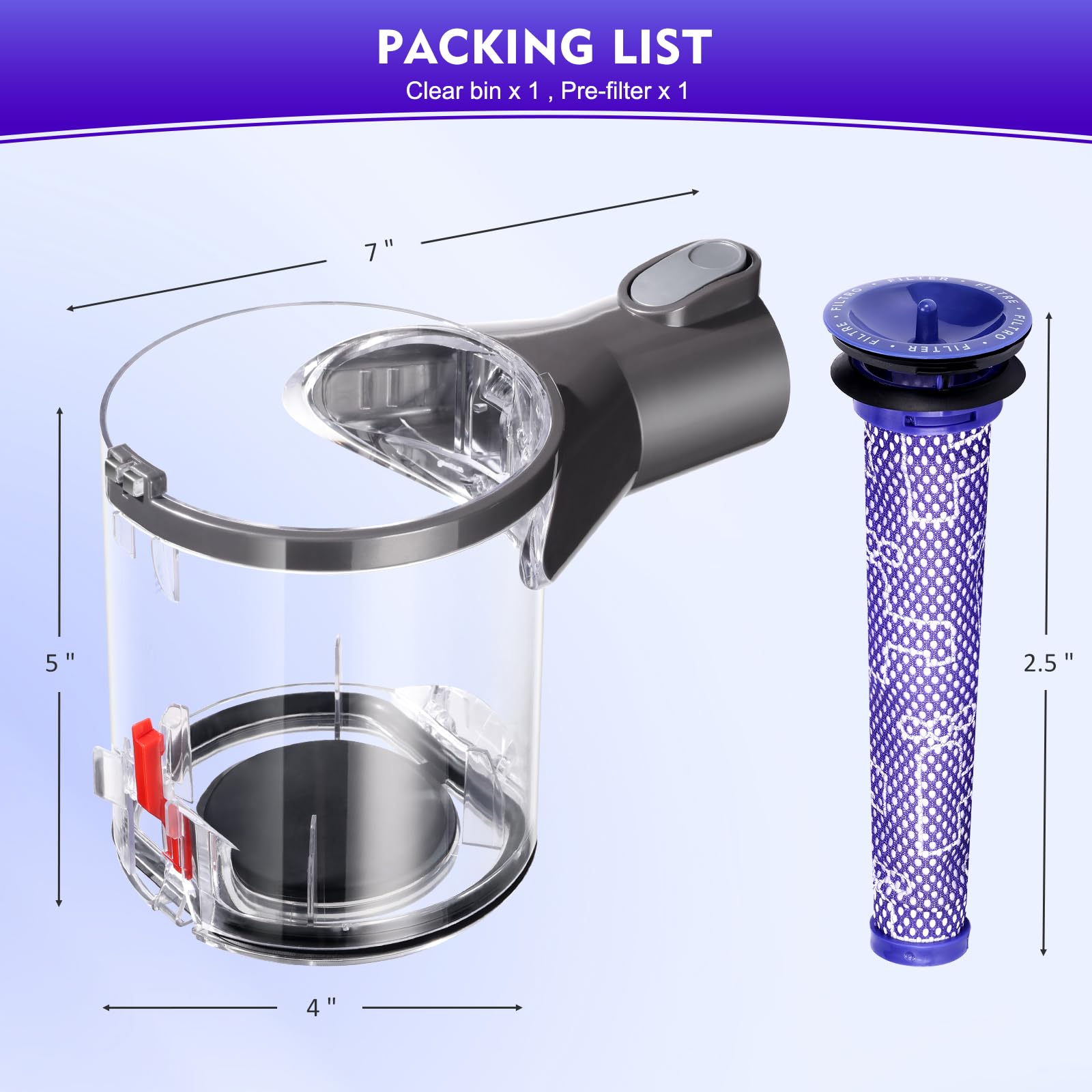 V6 Canister Compatible with Dyson V6 DC58 DC59 DC62 DC74 Vacuum Cleaner Dust Bin, V6 Dust Bin Replacement, V6 Canister Replacement Part No.965660-01 Type B Interface