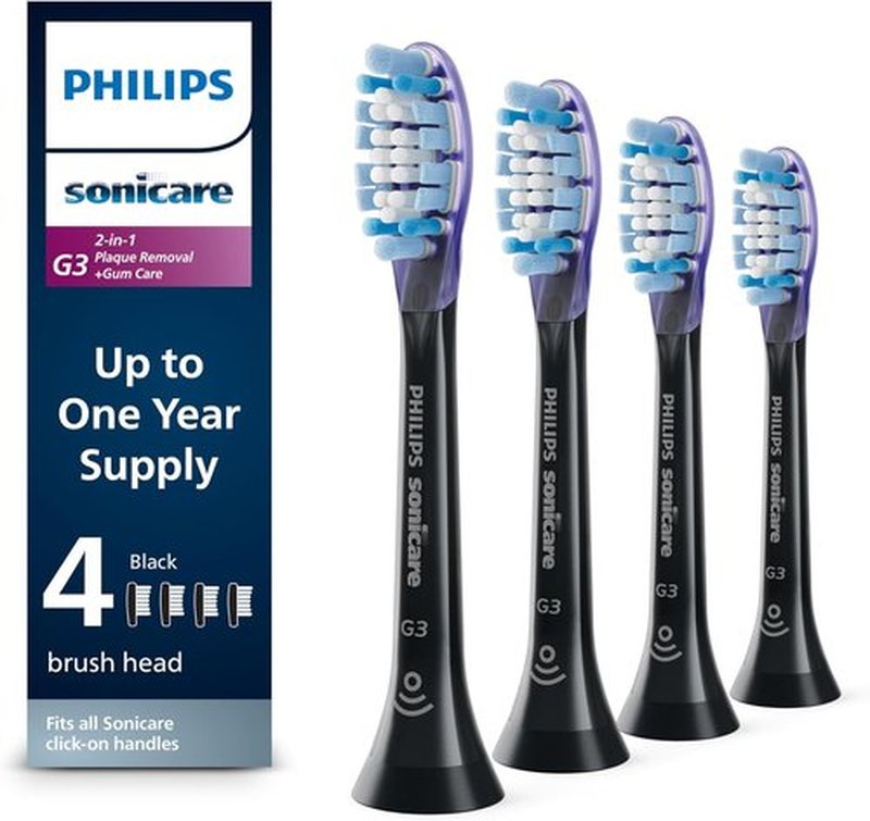 Philips Sonicare G3 Replacement Electric Toothbrush Heads - Black, 4 Pack for One Year Supply, HX9054/95
