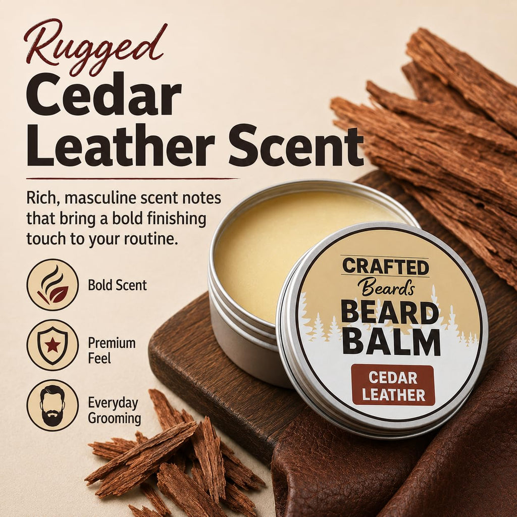 Beard Balm - Cedar Leather Scent - 2oz Tin - Beard Wax - Light Hold - (CL)