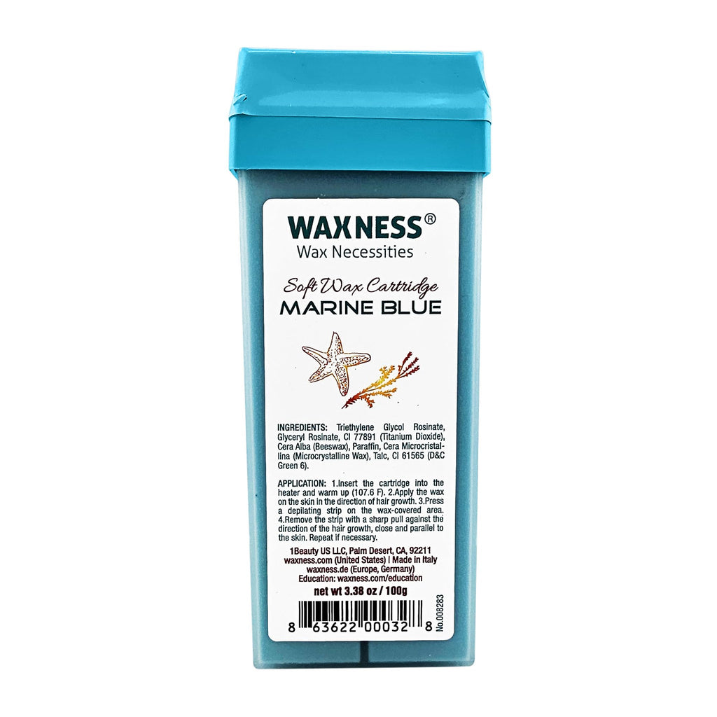 Waxness Soft Wax Cartridge Marine Blue 3.38 oz (96 g) – Professional Strip Wax Roll-On for Face & Body – Made in Italy