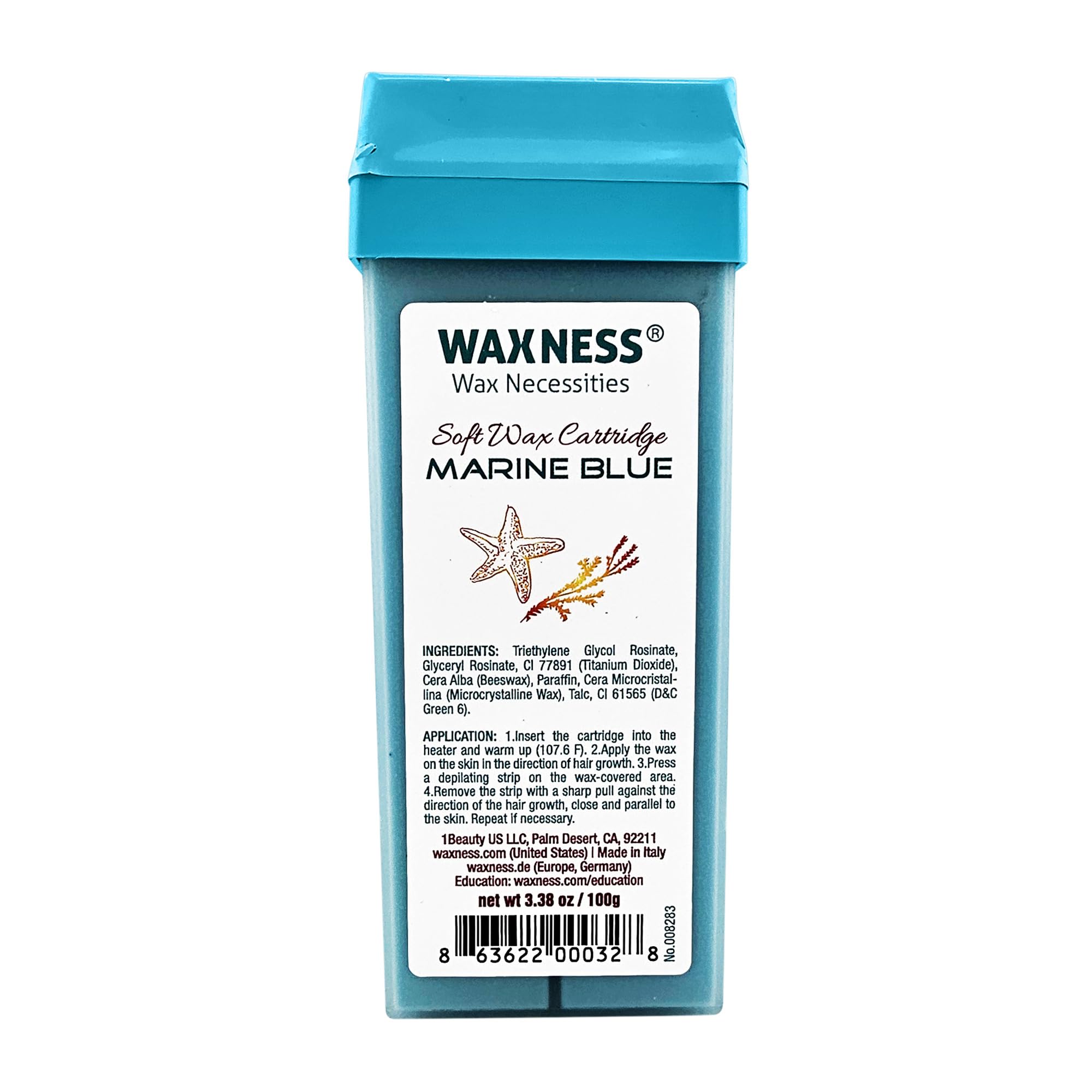Waxness Soft Wax Cartridge Marine Blue 3.38 oz (96 g) – Professional Strip Wax Roll-On for Face & Body – Made in Italy
