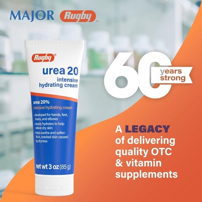 Rugby Urea 20% Intensive Hydrating Cream - Deep Moisture for Feet, Hands, Knees & Elbows - 3 Oz
