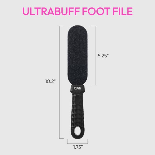 Kiss New York QuickBuff Foot File – Callus Remover for Feet, Spa Pedicure Quality, Dead Skin Removal, Emery Foot Heel Scrubber, Water and Rust Proof, Wet & Dry (Stainless Steel, Double-Sided)