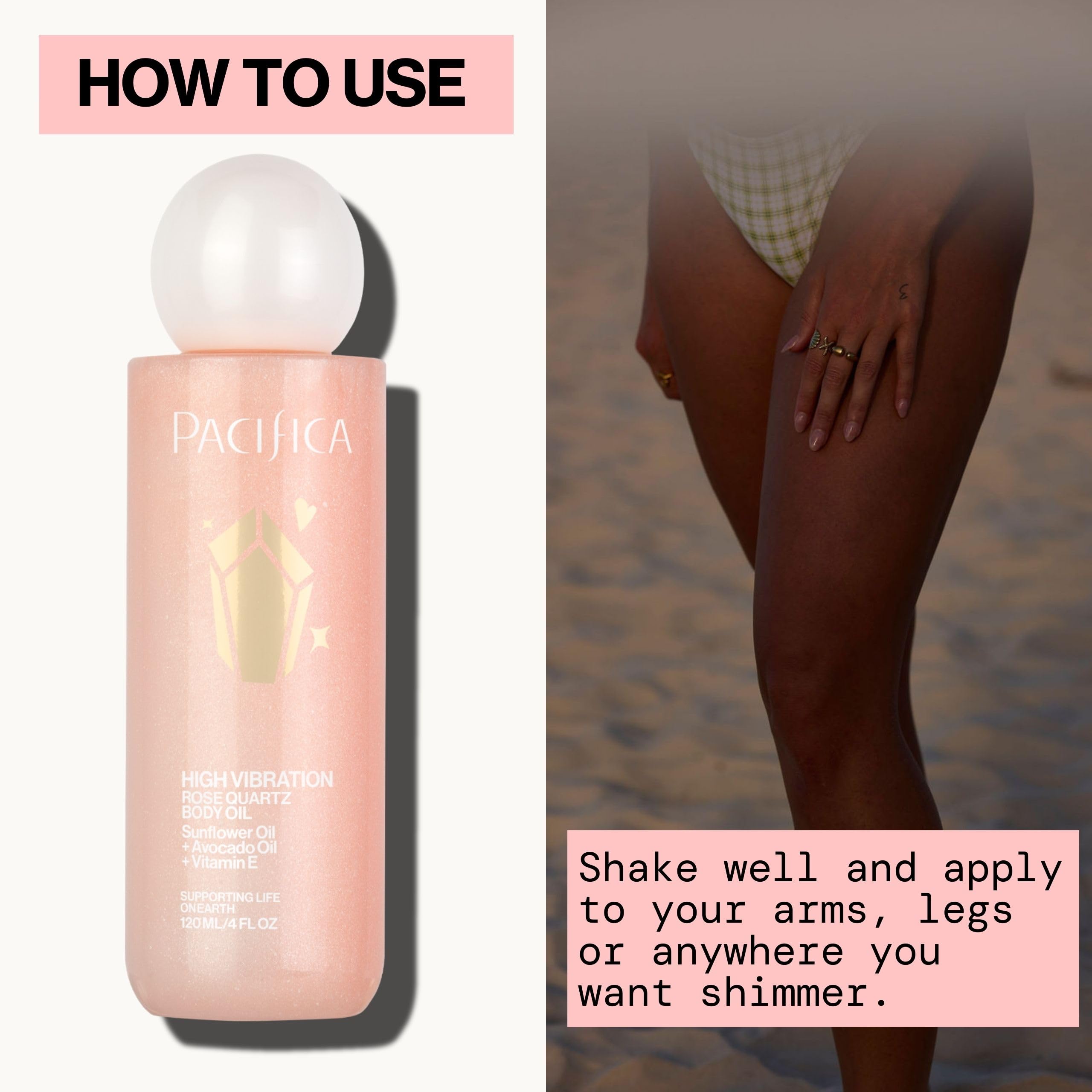 Pacifica Rose Quartz Body Oil – High Vibration Hydrating Body Oil with Natural Plant Oils & Rose Quartz Crystals, Moisturizing & Nourishing, Vegan & Cruelty-Free, Clean Beauty, Floral Scent, 4 oz