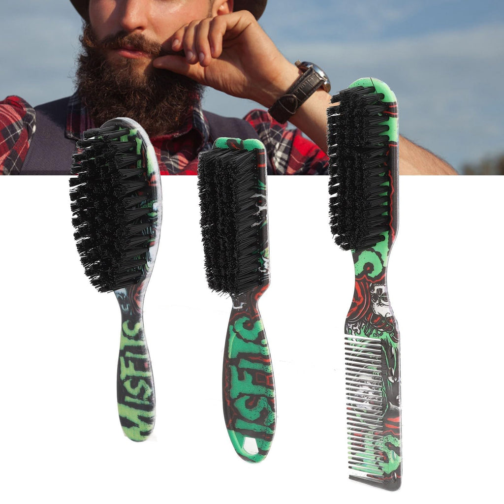 3pcs Men Beard Brush Set Professional Home Nylon Hair Oil Head Styling Brush Neck Dust Brush Comb
