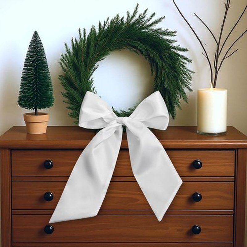 Regine Switzerland 8 Pcs White Wreath Sash - Embroidery Blanks for Indoor/Outdoor Decor | 4.49'' x 56.3''