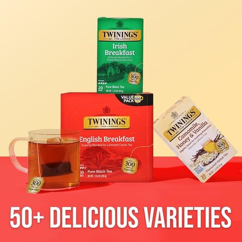 Twinings English Breakfast Black Tea - Smooth & Flavorful Caffeinated Teabags | 100 Individually Wrapped Bags