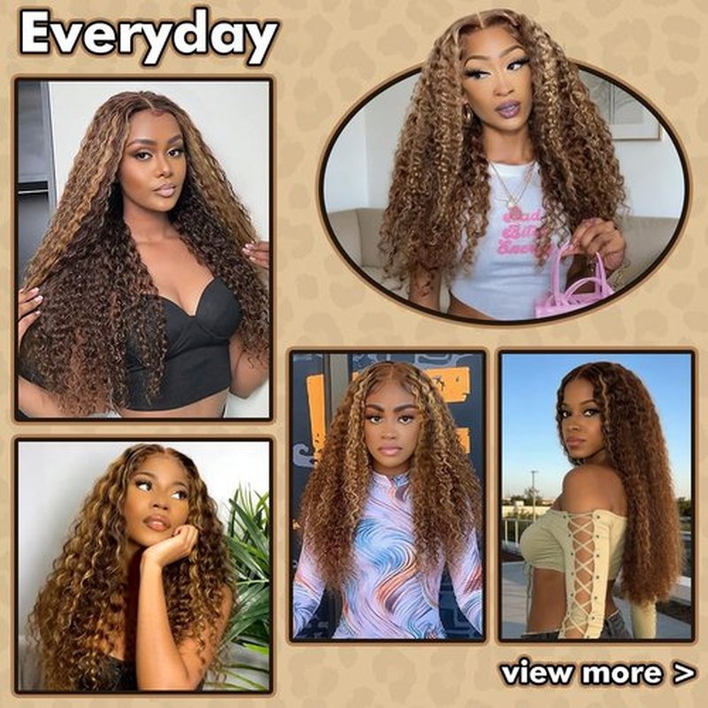 Myzebo 30 Inch Honey Blonde Wig Human Hair 200 Density Ombre Deep Wave Lace Front Wigs Human Hair 4/27 Highlight 13x6 HD Lace Frontal Wigs Pre Plucked Bleached Knots Real Virgin Hair