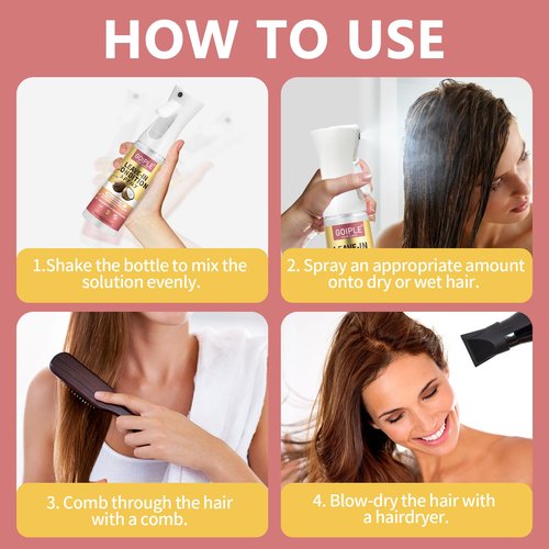 Leave In Conditioner & Heat Protectant Spray Smooth Flyaways Add Shine - 450 'F Heat Protectant Spray Frizz Control Thermal Pretection Enhancer Blow-Dry Support Thermal Styling Mist for All Hair Types