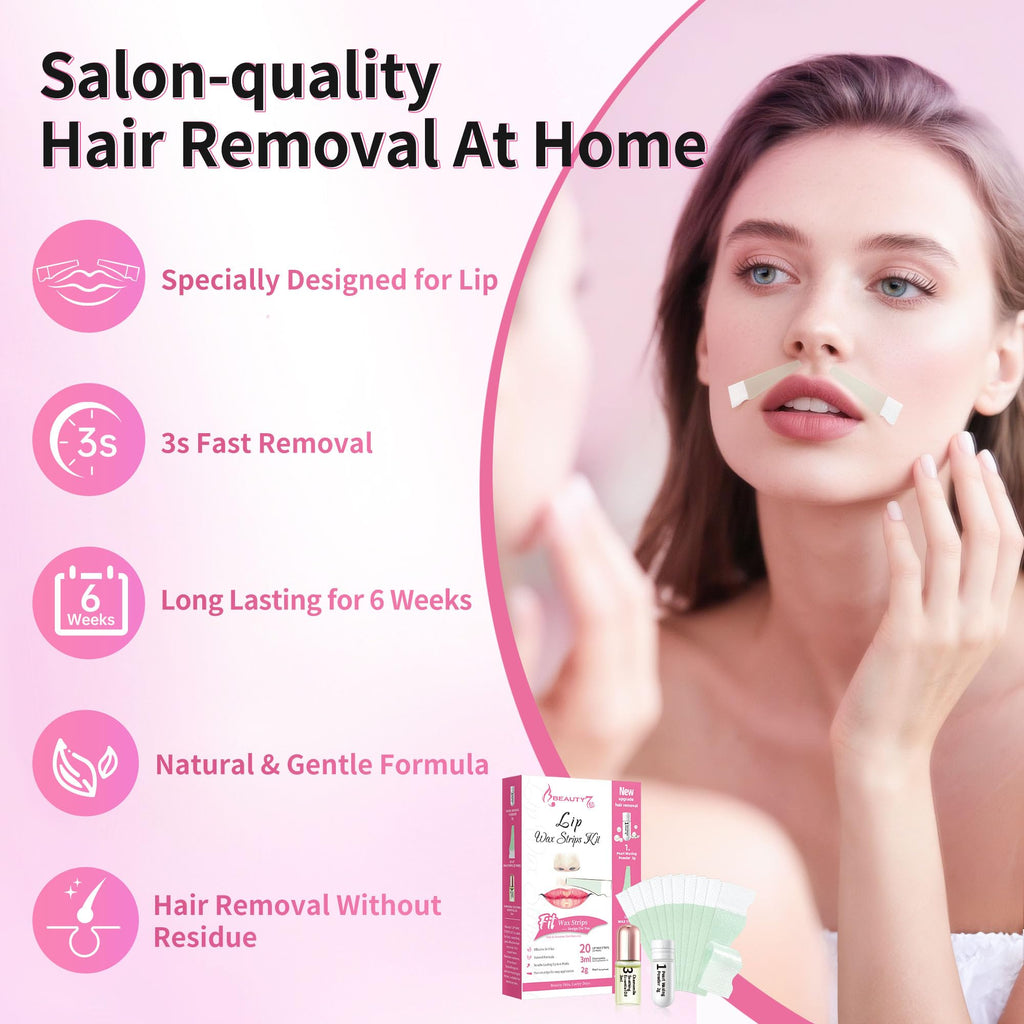 Beauty7 Lip Wax Strips for Women, Facial Wax Strips, Hair Removal for All Skin Types, 20 pcs Strips with Pearl Powder Essential Oil