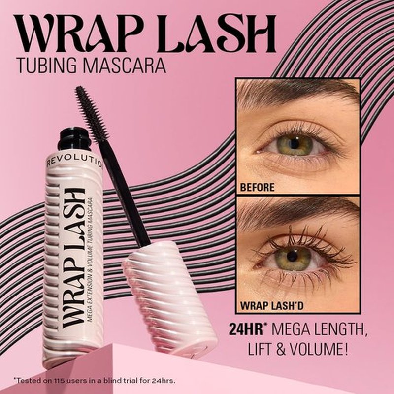 Revolution Beauty London Wrap Lash Tubing Mascara - Smudge-Proof & Water-Resistant, Vegan, Black, 0.28 fl oz