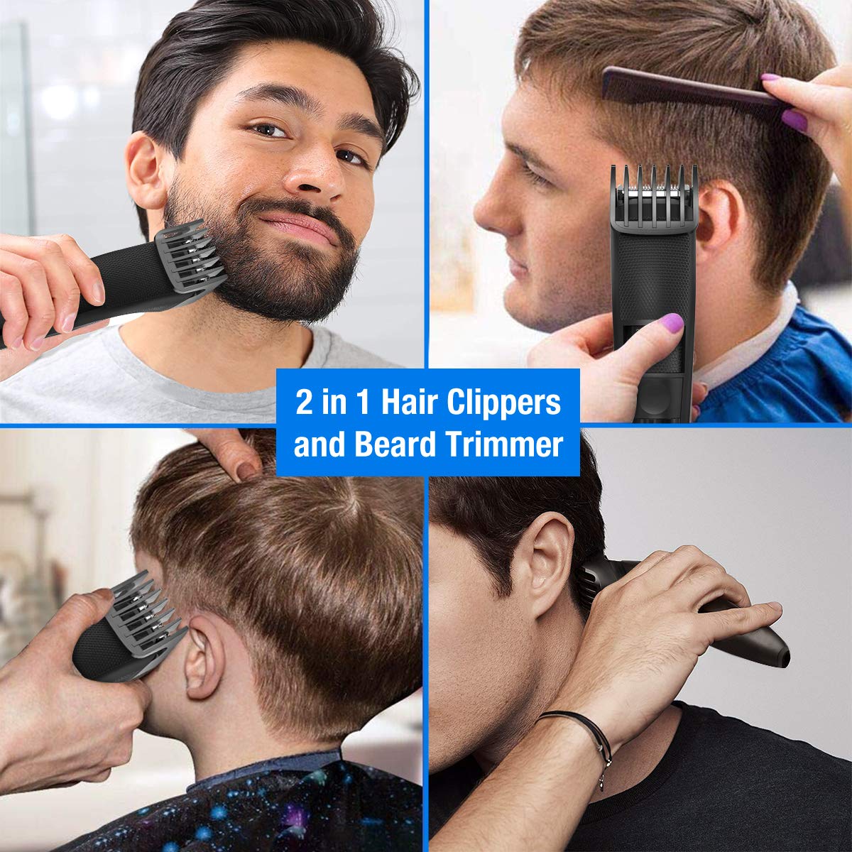 PRITECH Electric Hair Clipper Cordless Beard Trimmer for Men Professional Barber Clippers, Hair Clipper with Comb Attachment and 20 Adjustable Settings, Washable Black