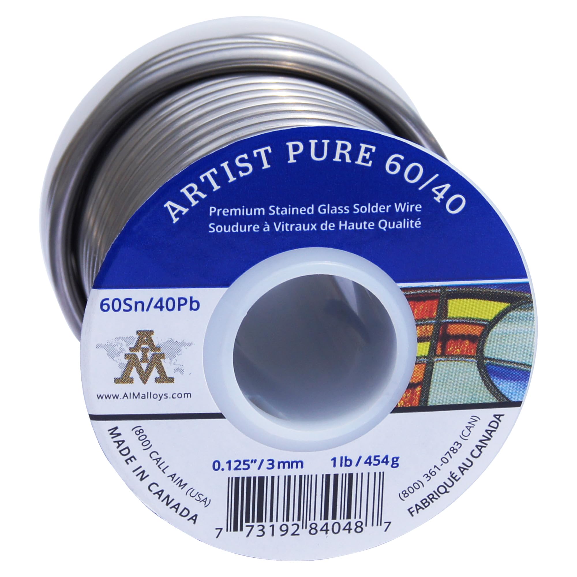 AIM Artist Pure 60/40 Stained Glass Solder, 0.125inch, 1lb (3mm / 454g)