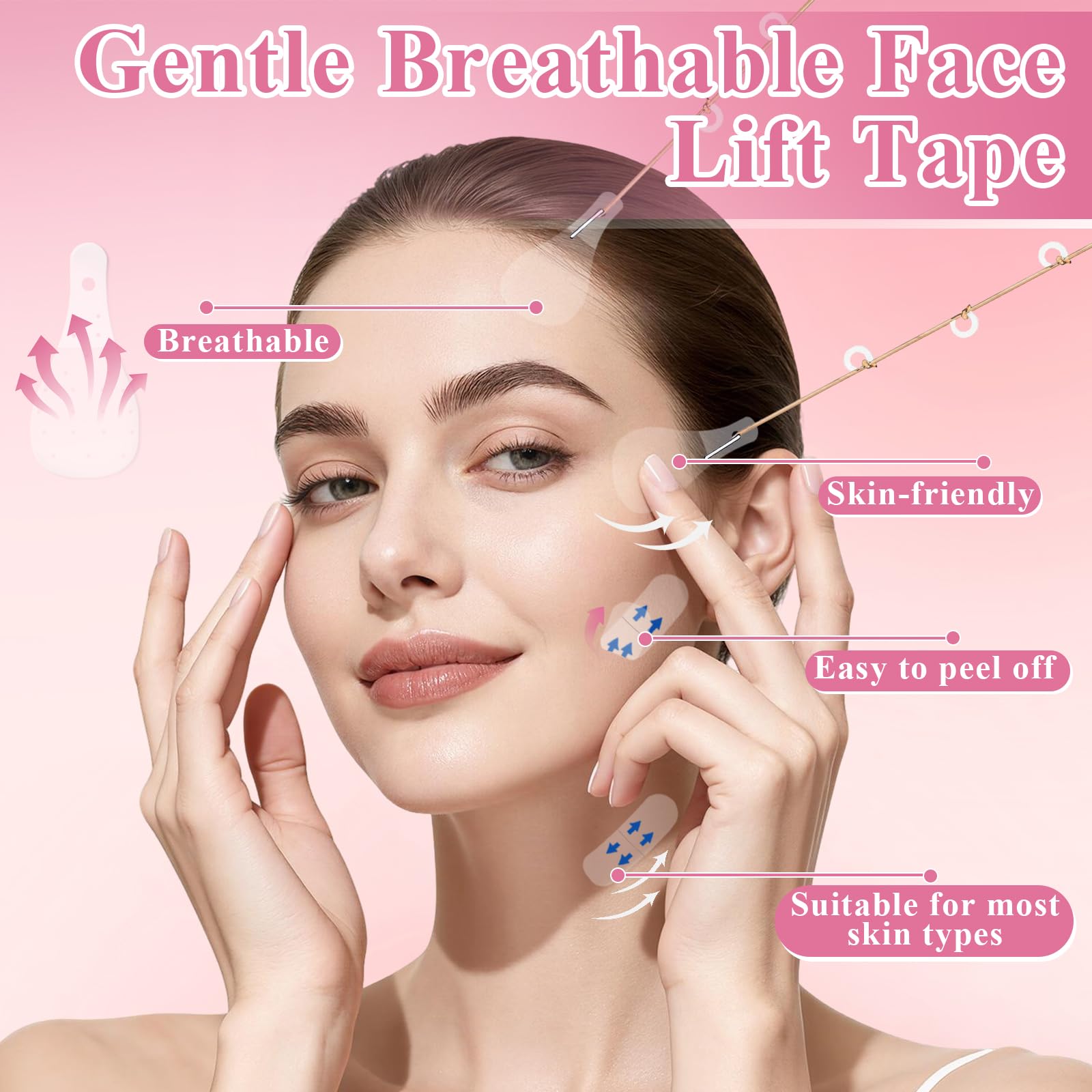 Dexspoeny 168 Pcs Face Lift Tape Invisible with String, Instant Face Lifting, Waterproof V-Shaped Facelift Lift Tapes for Sagging Skin, Double Chin, Wrinkles, Jawline, Eyes Women Beauty Makeup