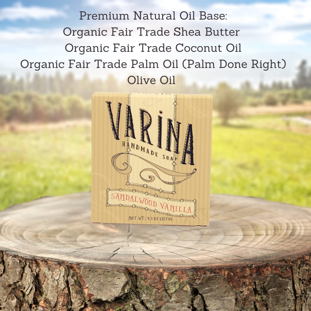 Varina Natural Sandalwood Vanilla Bar Soap - Gentle Cleansing for Sensitive Skin, Floral - 3 Pack