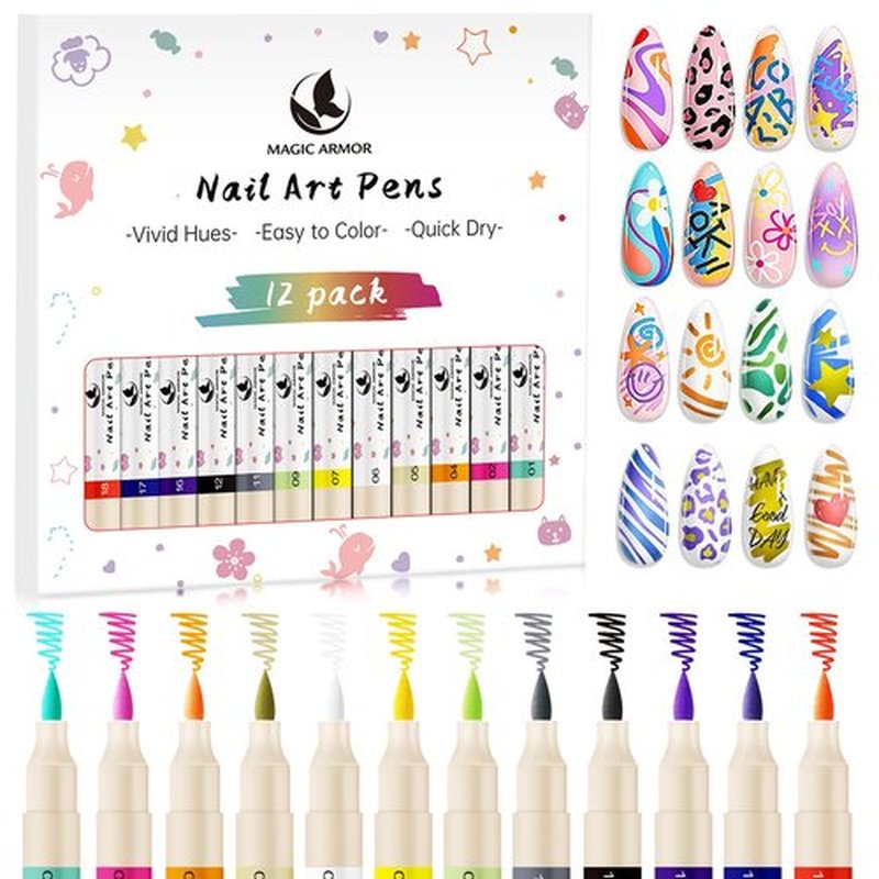 12 Colors Nail Art Pens Set, 3D Acrylic Paint Nail Polish Pens for Drawing &Dotting, Quick-Dry Nail Art Markers with Fine Tip, Manicure Design Tools for DIY Nail Art at Home & Salon