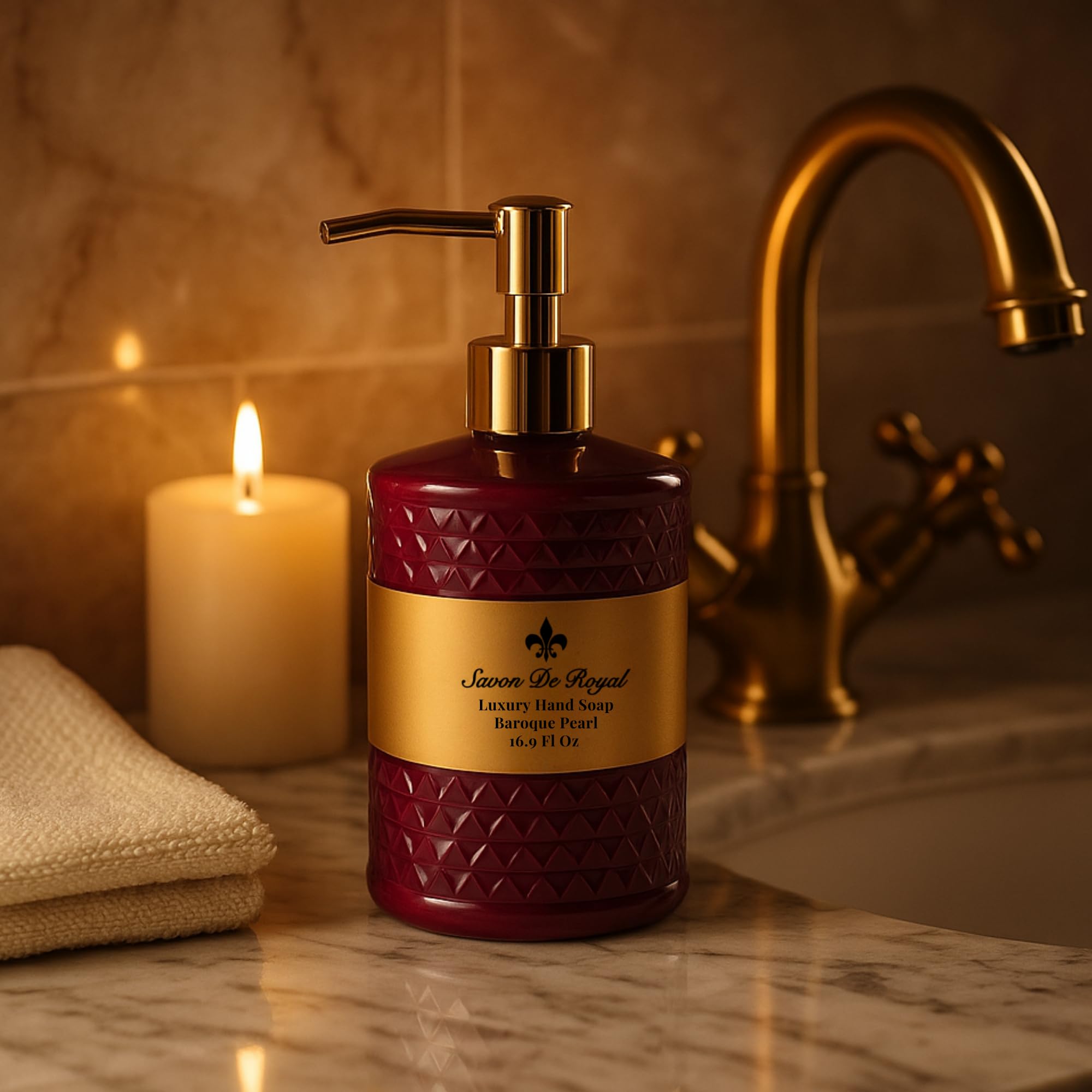 Savon De Royal Luxury Liquid Hand Soap, Jasmine - Vanilla - Sandalwood Scent, Moisturizing Vegan Bathroom Soap for Hand Wash, Gentle & Nourishing Formula, Refillable Bottle 16.9 Fl Oz, Baroque Pearl
