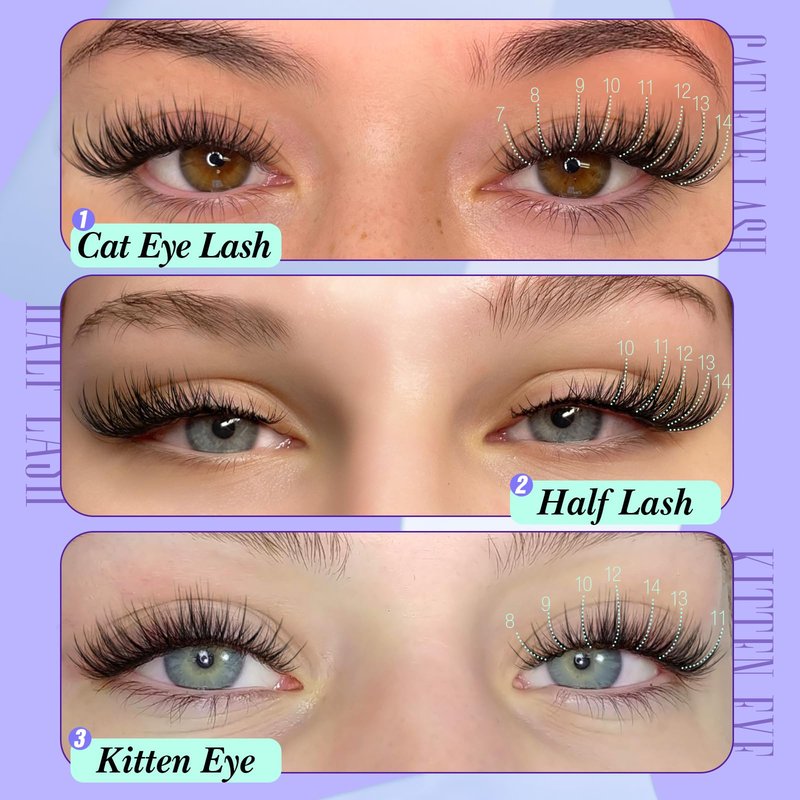Yawamica Natural Lash Clusters Short Cat Eye Lash Extension 7-14mm Wispy Eyelash Clusters C Curly Individual Lashes Pre-mapped Left Right Cluster Eyelash Extensions DIY Lash Natural Look