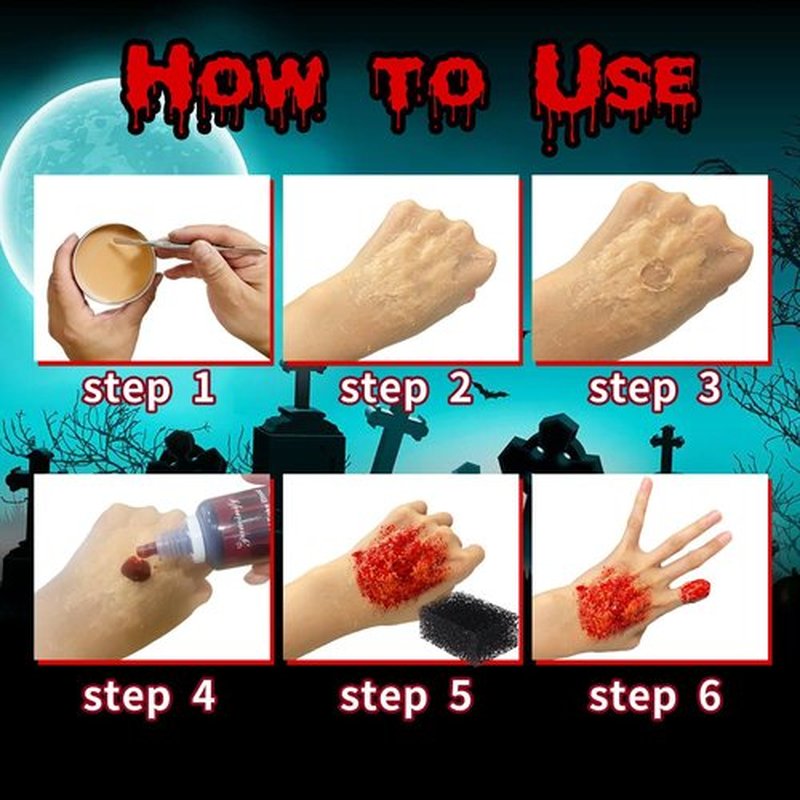 Paminify Halloween SFX Makeup Kit,6 Colors Bruise Wheel+30ml Dripping Washable Fake Blood+Liquid Latex+Scar Wax with Spatula+3 Pcs Sponge+Stipple Sponge,Face Fake Injury Special Effects Makeup Kit