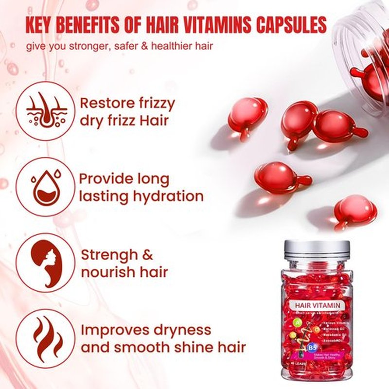 PodaFu No Rinse Hair Treatment Serum, 40 Pcs Moisturizing Oil Capsules Make Hair Shiny with Avocado, Argan Oil & Vitamins A, C, E, B5
