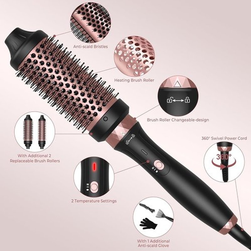 Thermal Brush,3 in 1 Thermal Brush, 3 Temp Up to 410°C Curling Curling Iron, 1.25/1.5/1.75" Detachable Thermal Round, Ceramic Tourmaline Heater, 110-220V Travel Heated Round Hair Styling Tools