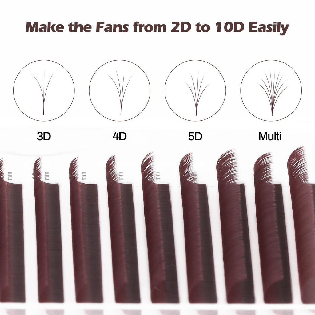 NATUHANA Colored Volume Eyelash Extensions 0.07mm C Curl 8-15mm Mixed & Single Length Tray Soft Individual Lashes, Professional Supplies for Lash Techs(Burgundy,0.07 C,8-15 MIX)