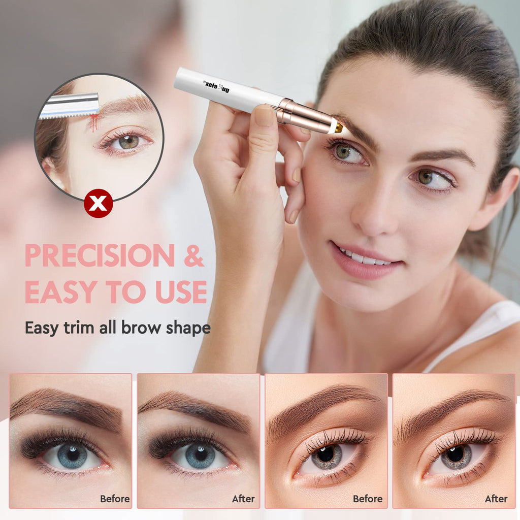 gurelax Eyebrow Hair Remover, Rechargeable Electric Eyebrow Trimmer Epilator for Women, Painless Eyebrow Hair Removal Razor with 2 x Replacement Heads (White-3)