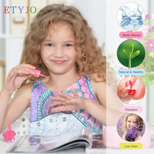 ETYJO Kids Nail Polish Set 12 Rainbow Colors Quick Dry Non Toxic Nail Polish Set for Girls Peel off Water Based Girls Nail Polish Kit for kids Age 3-12