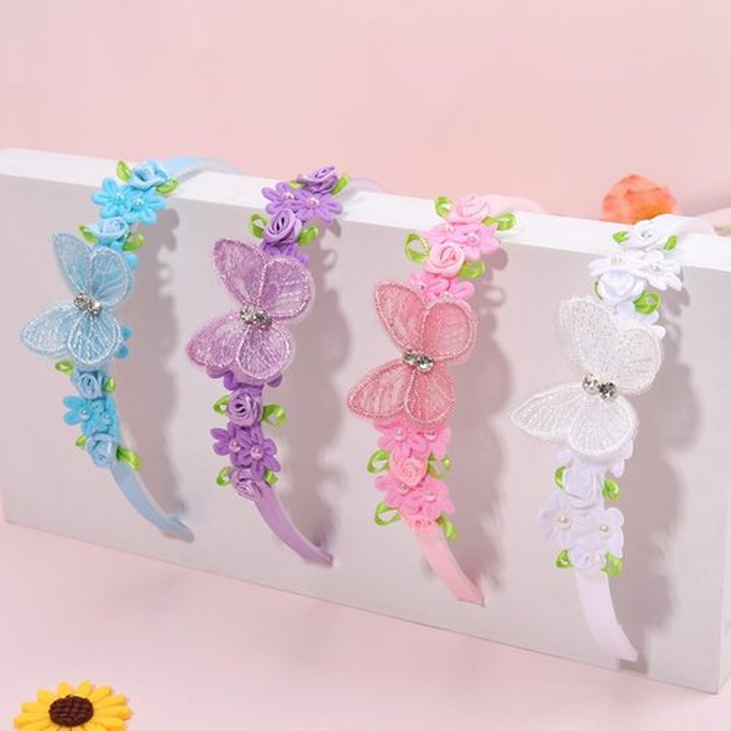 OAOLEER 4PCS Headband for Girls, Flower Headbands Floral Hair Bands Non Slip Hoops Accessories for Girls Toddlers Kids Teens Children(Butterfly Headbands, 1 Count (Pack of 4))