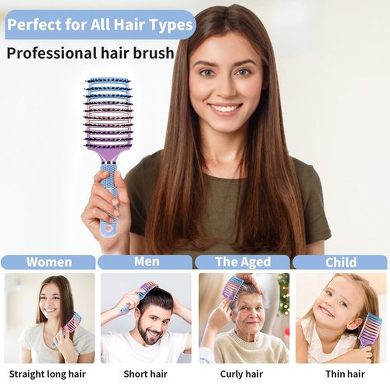 Boar Bristle Hair Brush Set of 2, HIPPIH Wet & Dry Hair Brushes Made by Fine Natural Boar Hair Can Adds Shine and Smoothing, Detangling Hairbrush for Women, Men & Kids' Long Curly Thick Hair