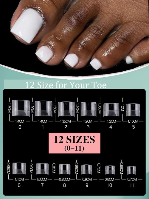 HWHUNO Square Toe Nail Tips&XS Almond Acrylic Nails Tips Short Half Cover Soft Gel Pre-shape, Toenails Extensions Clear Fake Toenail Tips,480Pcs 12Size 2 Box
