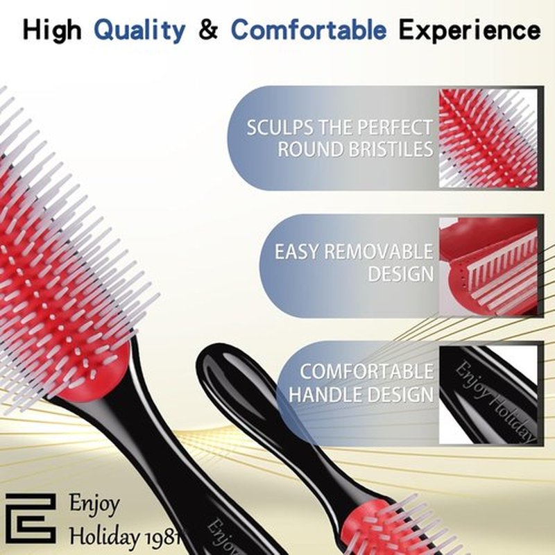 Skiennix Hair Brush - Classic Detangling Tool for Curly, Thick Hair | 7 Rows, Black, Travel-Friendly