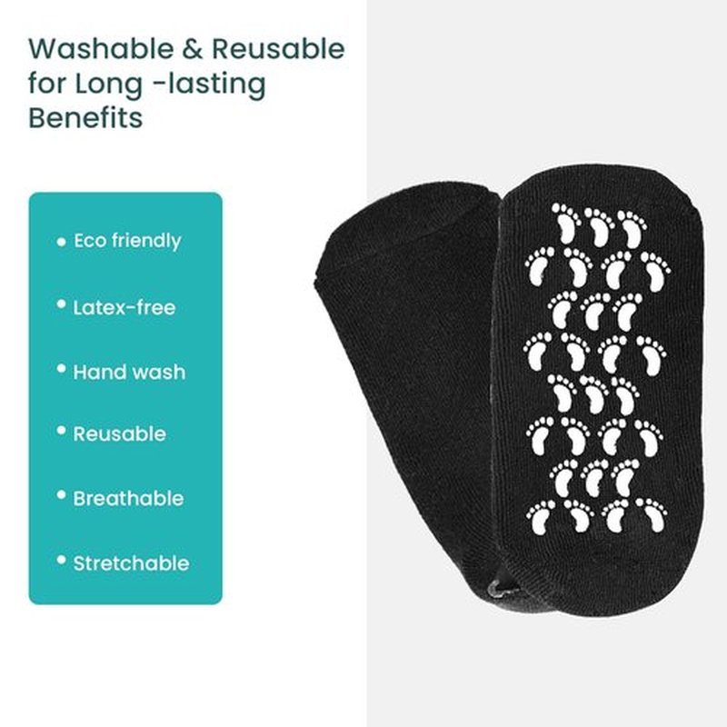 Silicone Moisturizing Socks for Women & Men - Promifun 2 Pairs Moisturizer Socks for Dry Cracked Feet - Cracked Heel Repair - Heel Socks for Cracked Heel Treatment (W 6-9 / M 5-8, Black)