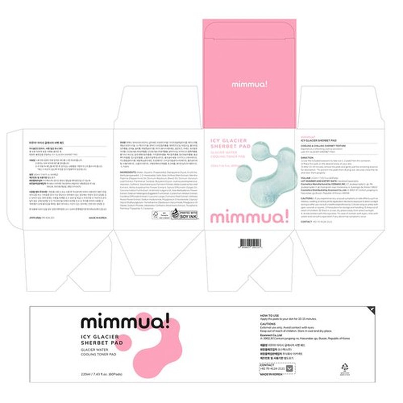 mimmua! Ice Sorbet Toner Pads | Skin Prep Wipes for Puffiness, Under Eye Bags & Instant Face Lift | Gel Pads for Sunburn Relief & After Sun with 30% Glacial Water & Caffeine | 7.43 Fl Oz / 60 Count