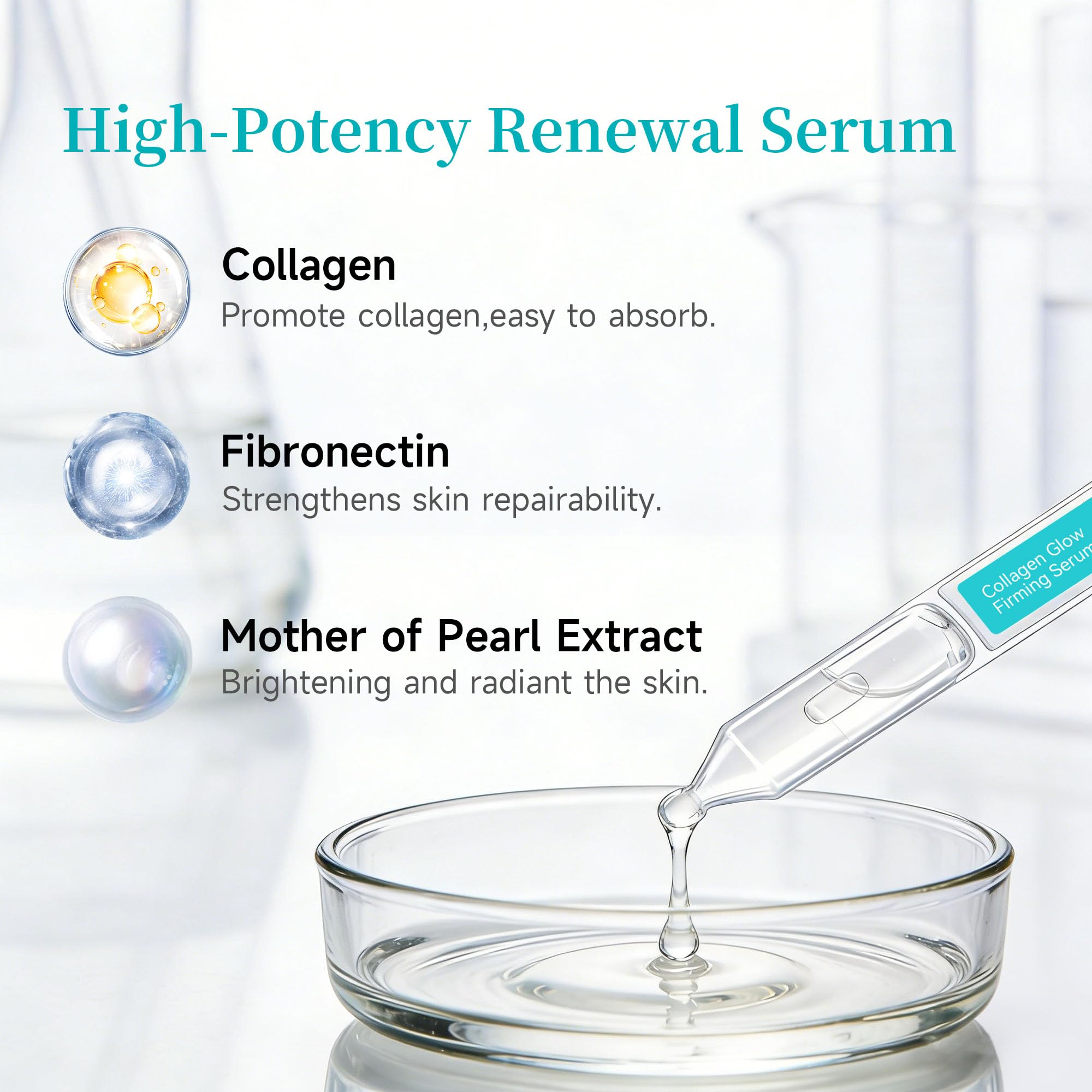 Collagen Glow Firming Face Serum - Fresh Facial Ampoule with Hyaluronic Acid, Adenosine & Centella – Anti-Aging, Firming & Hydrating Skincare for Fine Lines, Wrinkles & Sensitive Skin -30 Vials
