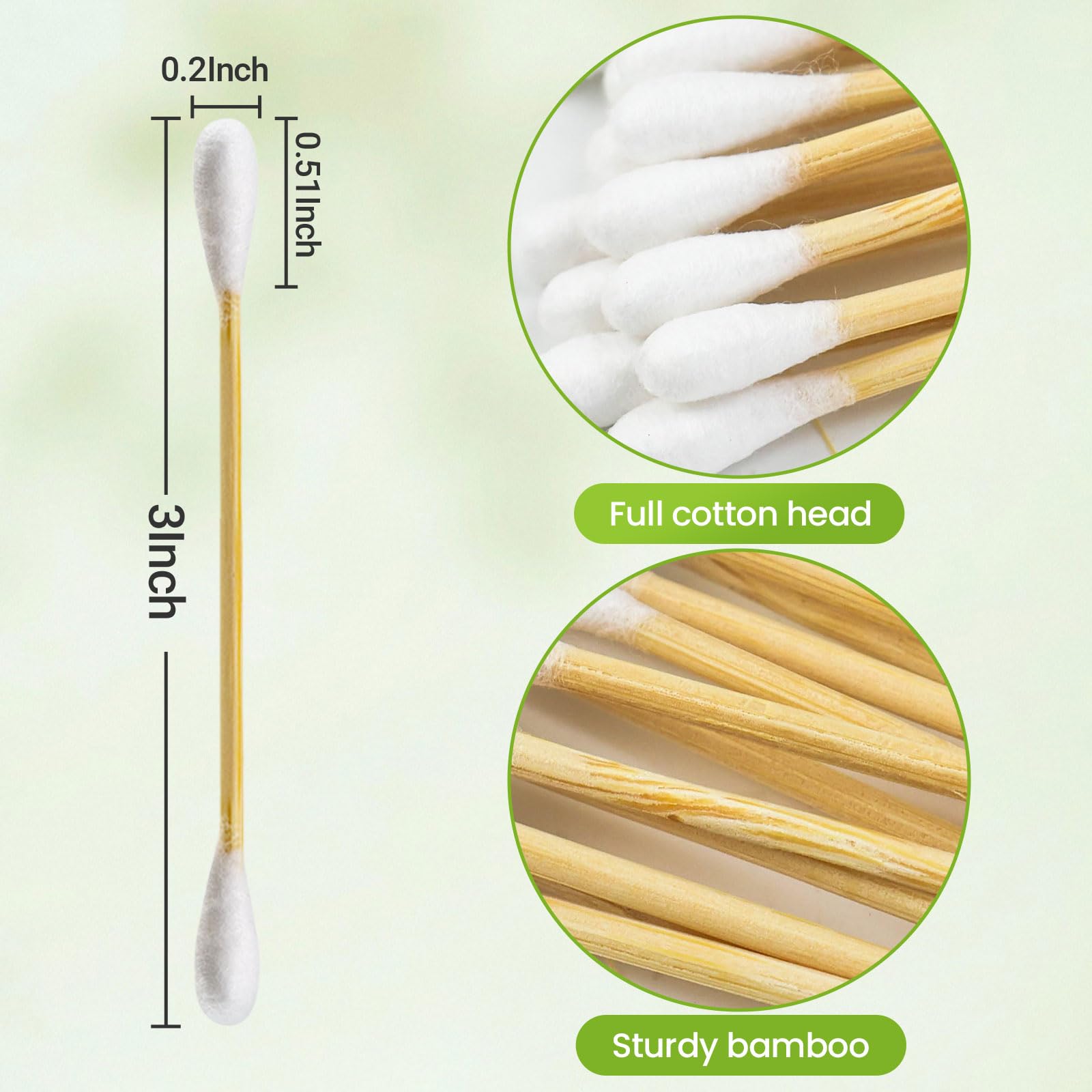 GOLD HONEY Bamboo Cotton Swabs 1200 Count with Paper Box - Double Tipped Ear Swabs - Cotton Buds for Ear Wax Removal, Beauty Care, Nail Care, Crafts, Removing Dust & Dirt
