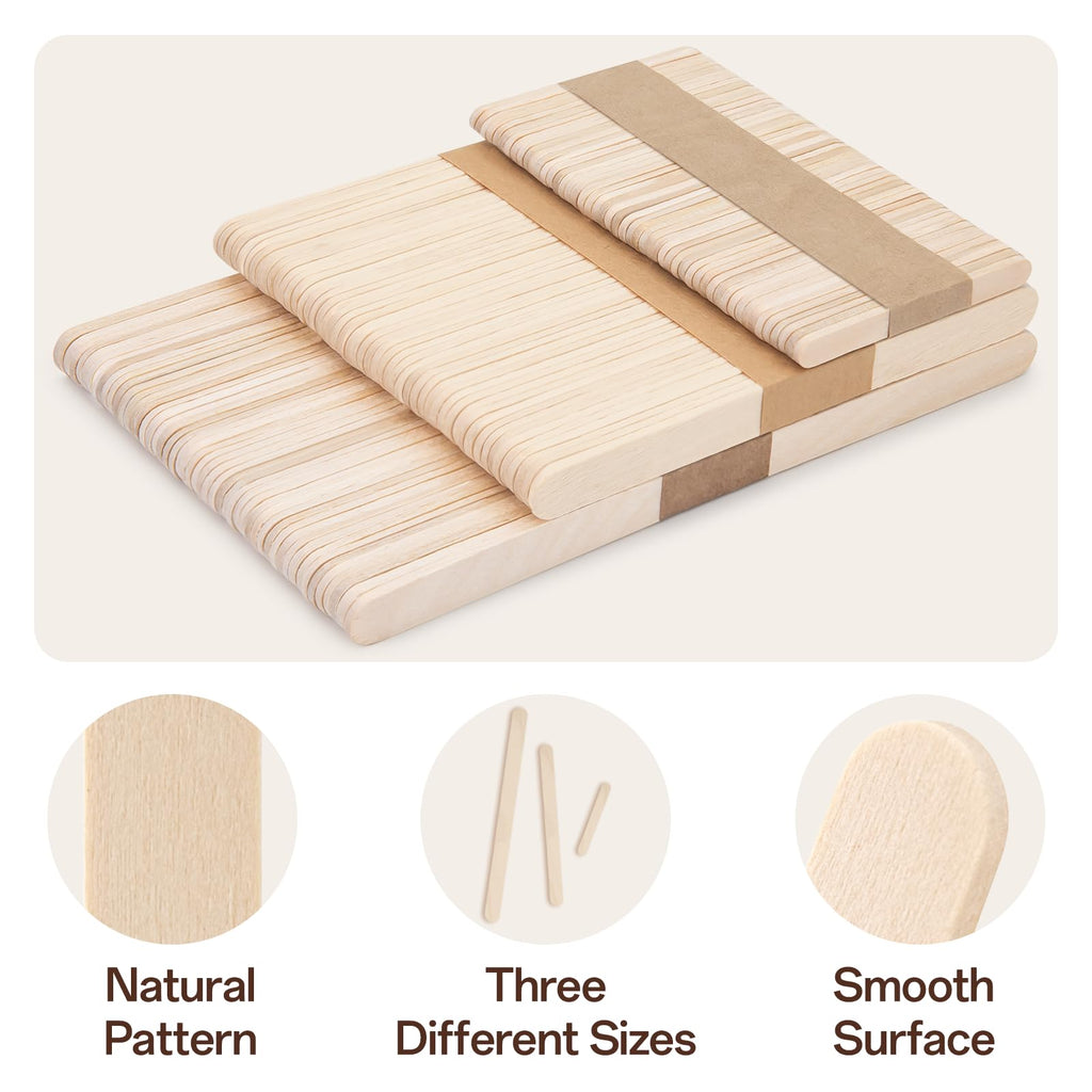 WISYOK Popsicle Sticks for Crafts Bulk 300Pcs, 3 Mixed Sizes Jumbo, Medium and Small Craft Sticks, Convenient and Perfect for DIY