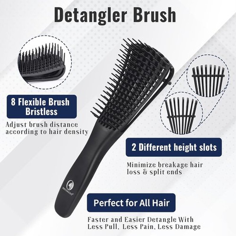 BRUSHZOO Detangling Hair Brush Set - Curly & Natural Hair Care with Wide Tooth Comb & Spray Bottle