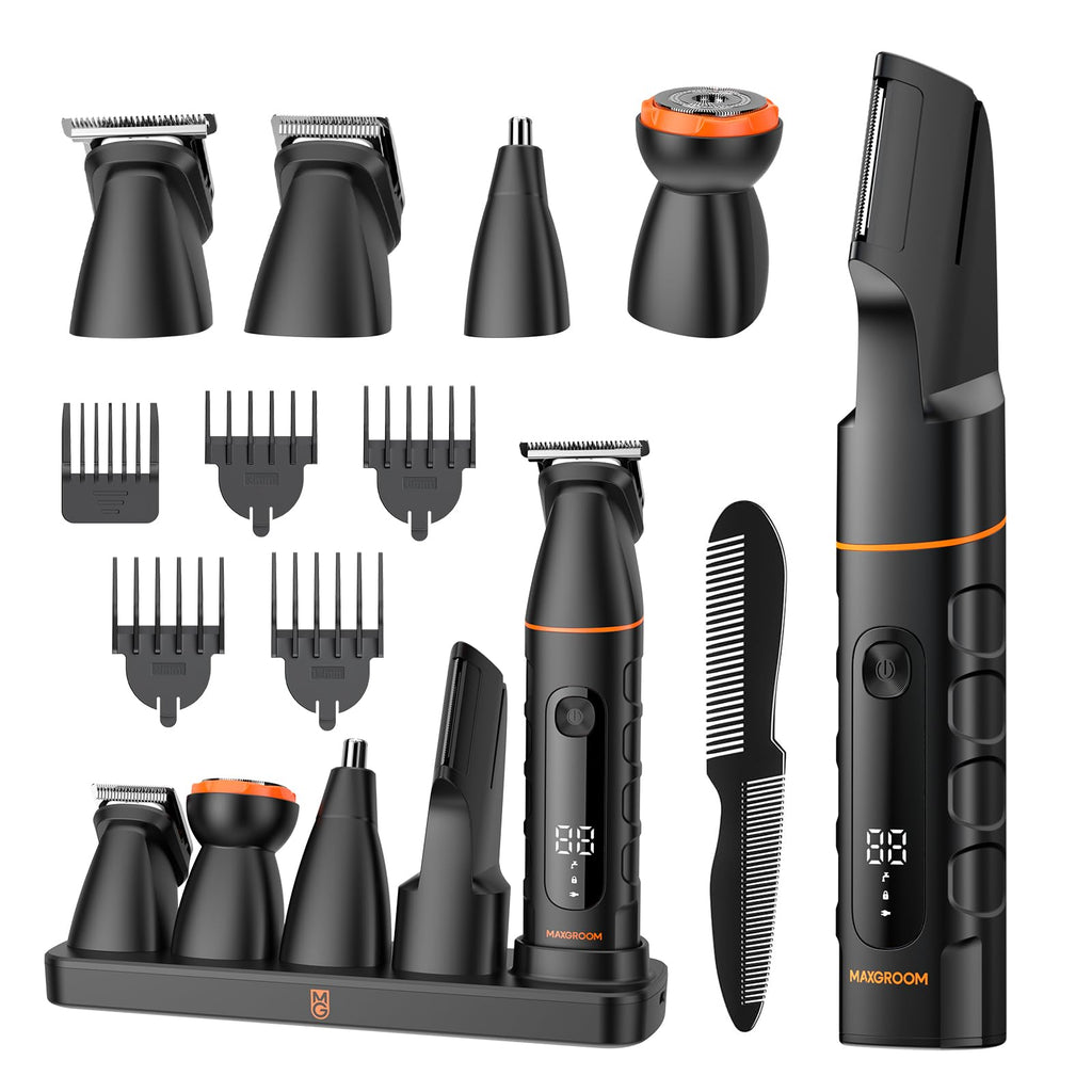 MAXGROOM Manscape All-in-One Body & Pubic Hair Trimmer for Men, No-Nick Groin & Ball Shaver, Waterproof Mens Electric Grooming Kit with LED Display, USB Rechargeable (Black)