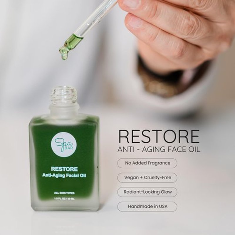Spa Bar Restore Anti-Aging Facial Oil, 1 fl oz (30 ml) Lightweight Hydrating Face Oil for Radiant Glow, Helps Smooth the Look of Fine Lines, No Added Fragrance, Vegan & Cruelty-Free, Made in USA