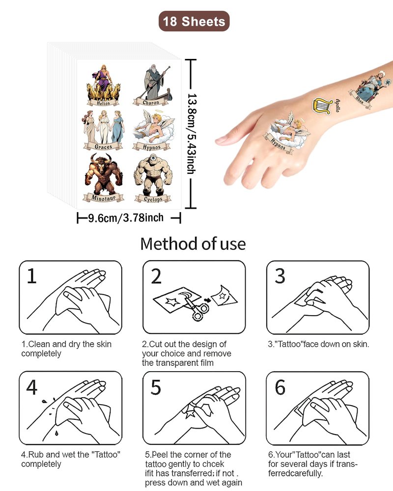 YanZonic 150Pcs Greek Mythology Temporary Tattoos - Greek Mythology Decor & Ancient Greece Decorations - Greek Mythology Party Decorations - Hypoallergenic Temporary Tattoos for Kids